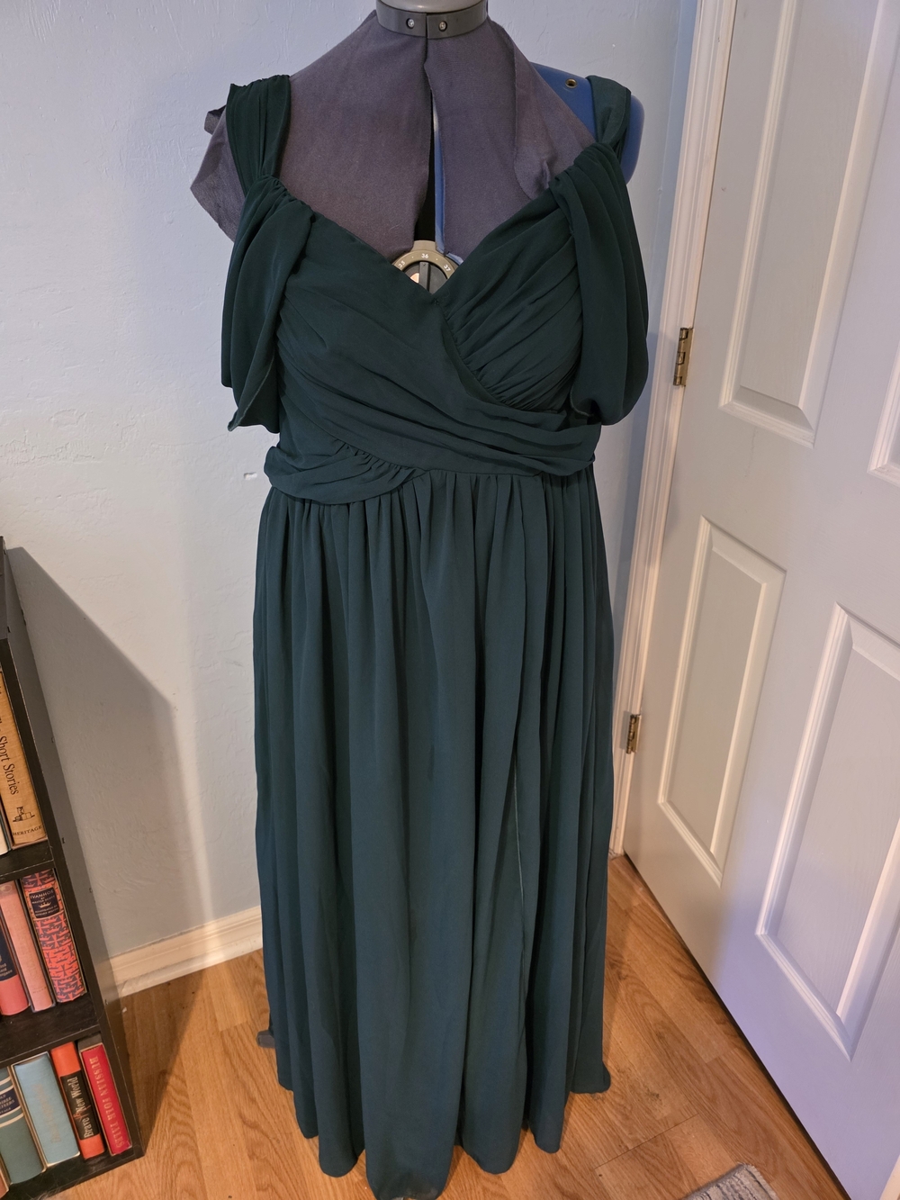Forest Green Grecian-Style Maxi Dress with Draped Bodice